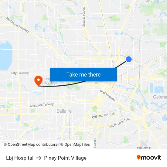 Lbj Hospital to Piney Point Village map