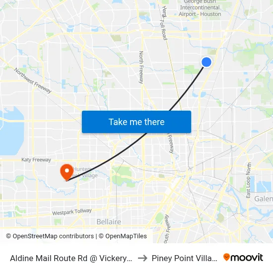 Aldine Mail Route Rd @ Vickery Dr to Piney Point Village map