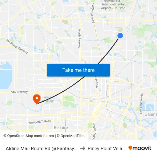Aldine Mail Route Rd @ Fantasy Dr to Piney Point Village map