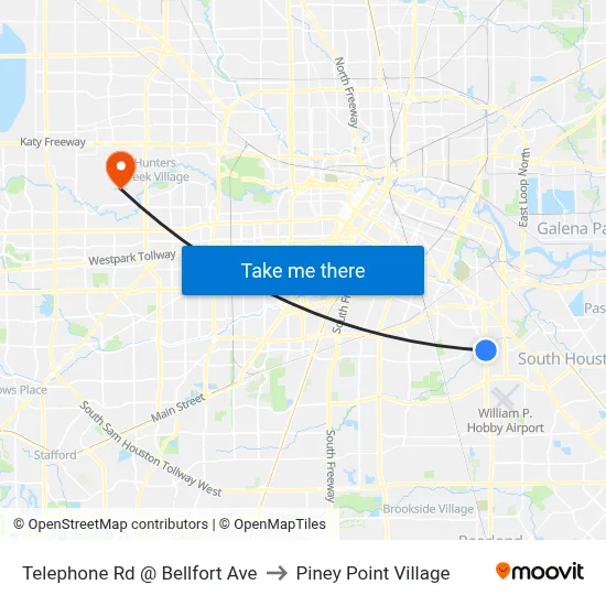 Telephone Rd @ Bellfort Ave to Piney Point Village map
