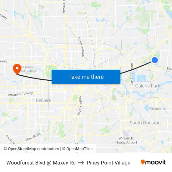 Woodforest Blvd @ Maxey Rd to Piney Point Village map