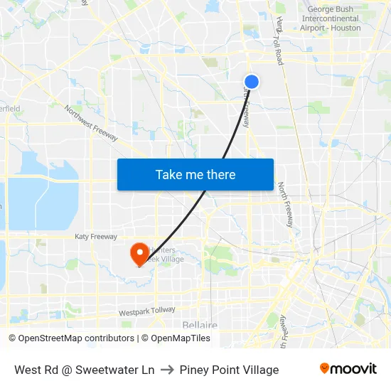 West Rd @ Sweetwater Ln to Piney Point Village map