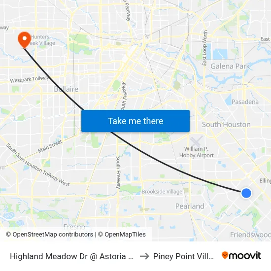 Highland Meadow Dr @ Astoria Blvd to Piney Point Village map