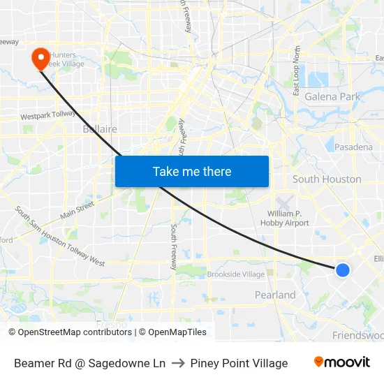 Beamer Rd @ Sagedowne Ln to Piney Point Village map