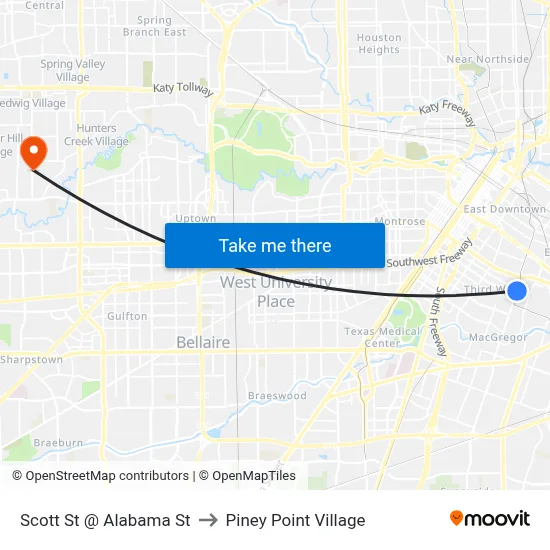 Scott St @ Alabama St to Piney Point Village map