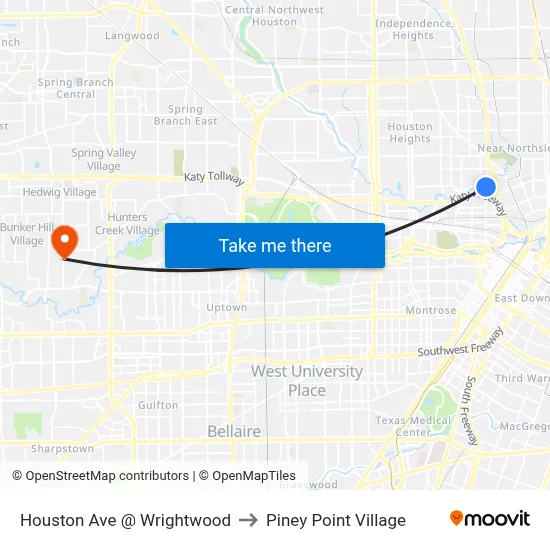 Houston Ave @ Wrightwood to Piney Point Village map