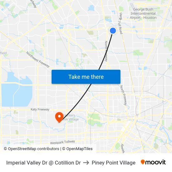 Imperial Valley Dr @ Cotillion Dr to Piney Point Village map
