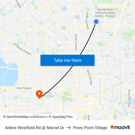 Aldine Westfield Rd @ Marvel Dr to Piney Point Village map