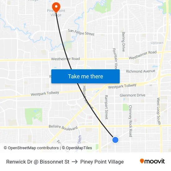 Renwick Dr @ Bissonnet St to Piney Point Village map