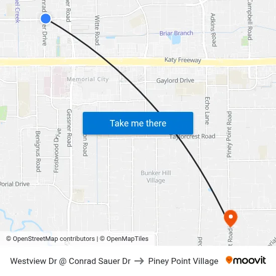 Westview Dr @ Conrad Sauer Dr to Piney Point Village map
