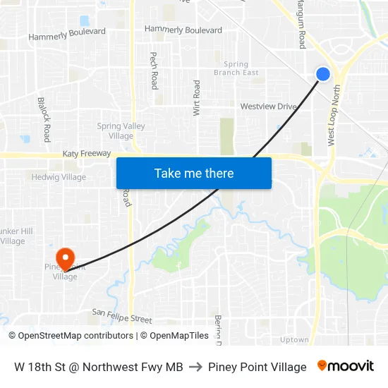 W 18th St @ Northwest Fwy MB to Piney Point Village map