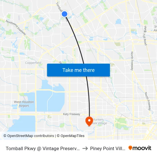 Tomball Pkwy @ Vintage Preserve Pky to Piney Point Village map