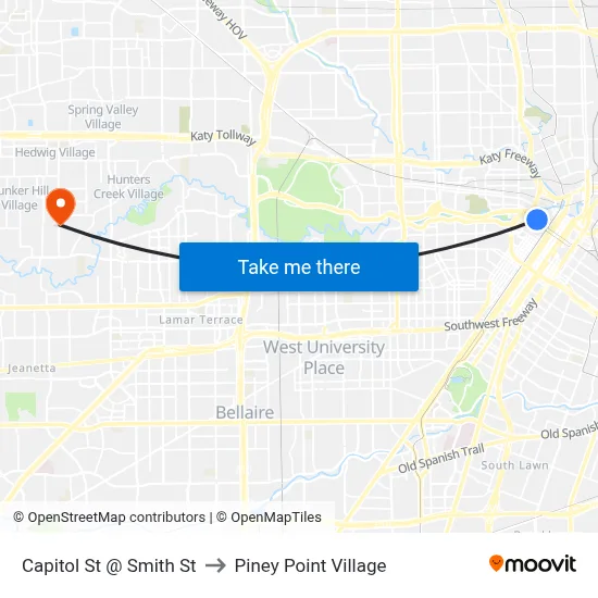 Capitol St @ Smith St to Piney Point Village map