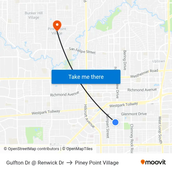 Gulfton Dr @ Renwick Dr to Piney Point Village map