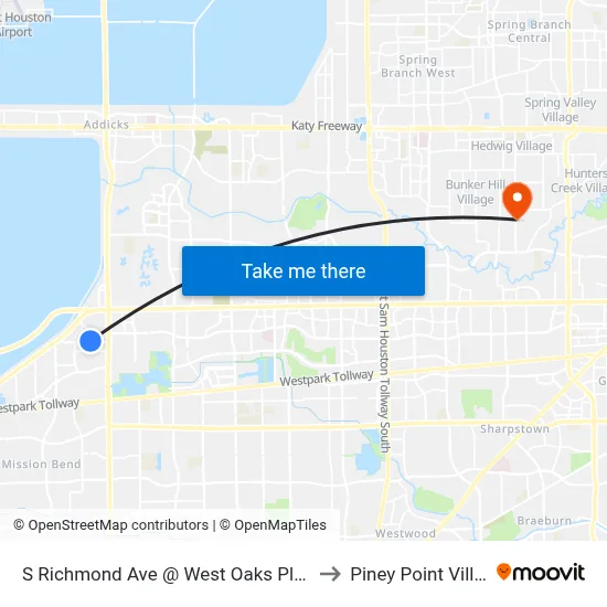 S Richmond Ave @ West Oaks Plaza Dr to Piney Point Village map