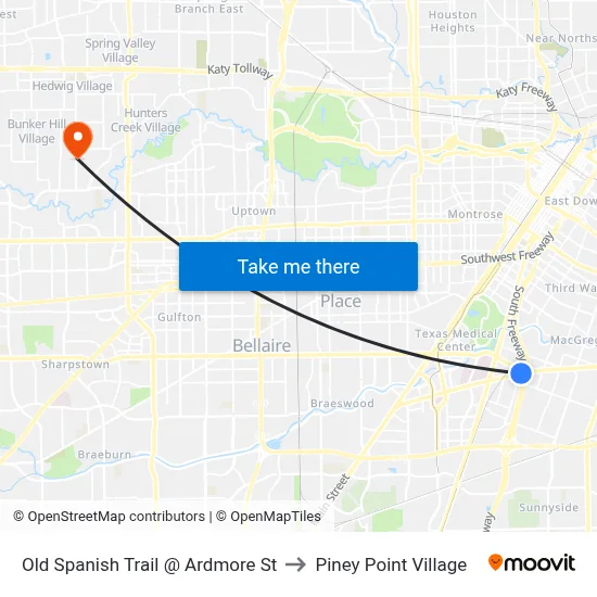 Old Spanish Trail @ Ardmore St to Piney Point Village map