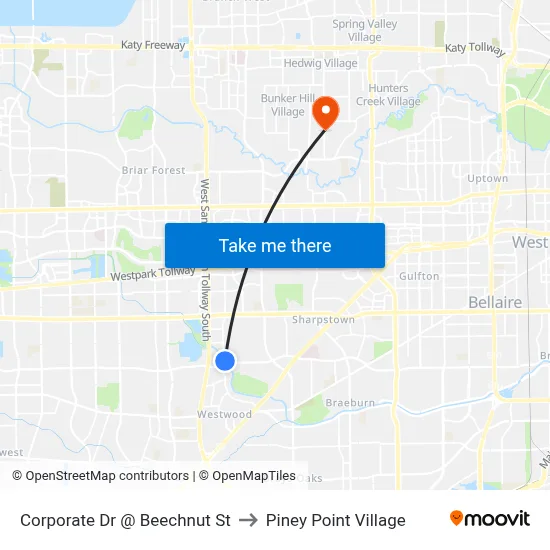 Corporate Dr @ Beechnut St to Piney Point Village map