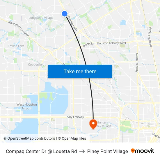 Compaq Center Dr @ Louetta Rd to Piney Point Village map