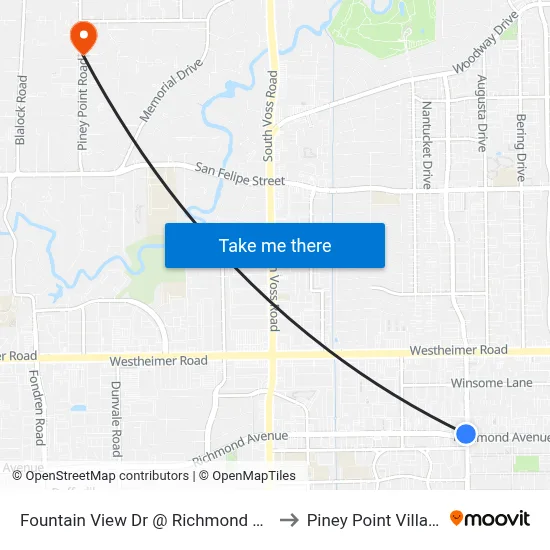 Fountain View Dr @ Richmond Ave to Piney Point Village map