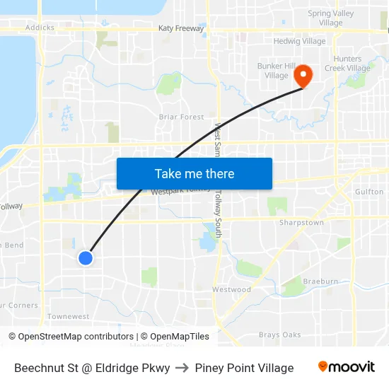 Beechnut St @ Eldridge Pkwy to Piney Point Village map
