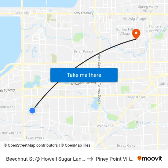 Beechnut St @ Howell Sugar Land Rd to Piney Point Village map