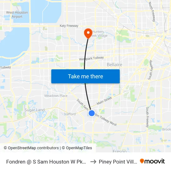 Fondren @ S Sam Houston W Pkwy MB to Piney Point Village map