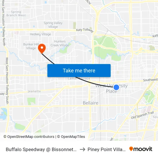 Buffalo Speedway   @ Bissonnet St to Piney Point Village map