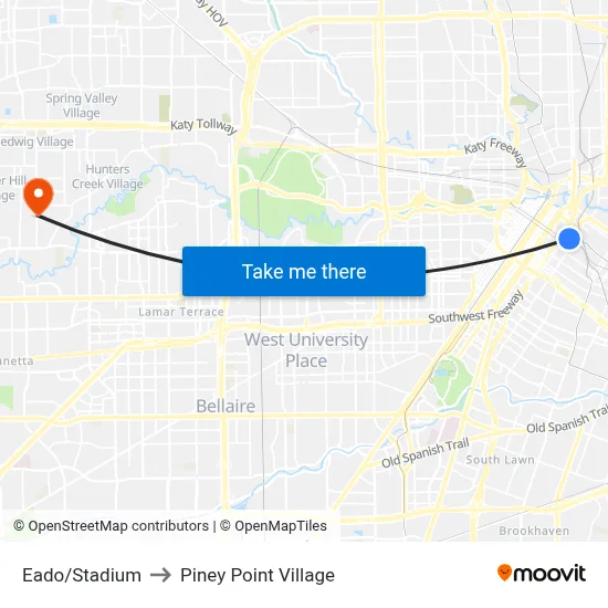 Eado/Stadium to Piney Point Village map