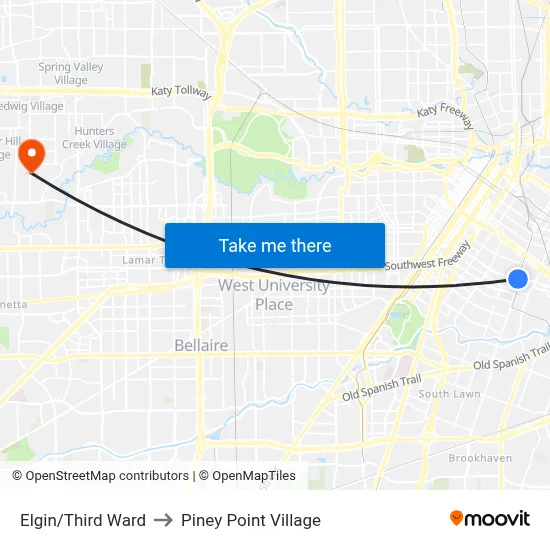 Elgin/Third Ward to Piney Point Village map