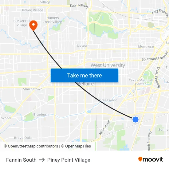 Fannin South to Piney Point Village map