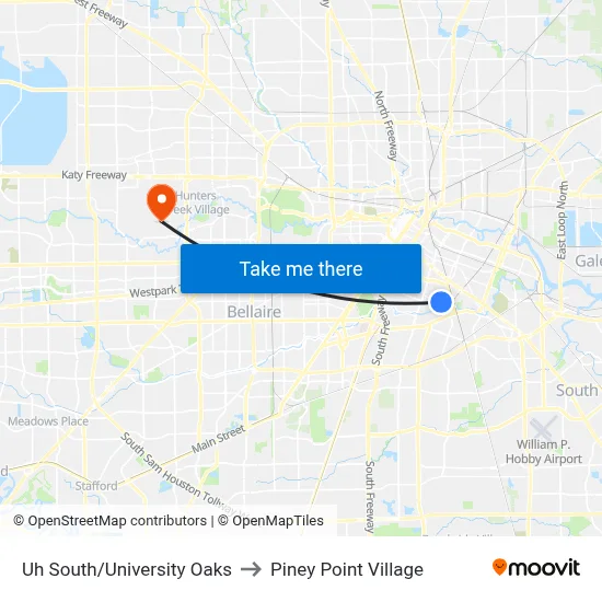 Uh South/University Oaks to Piney Point Village map