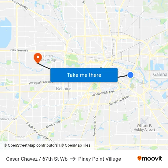 Cesar Chavez / 67th St Wb to Piney Point Village map