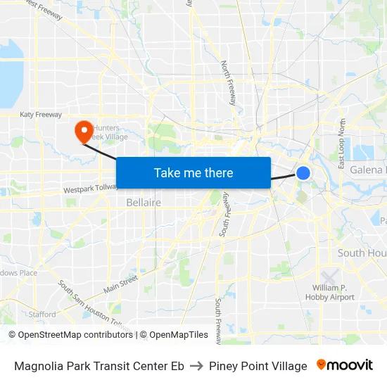 Magnolia Park Transit Center Eb to Piney Point Village map