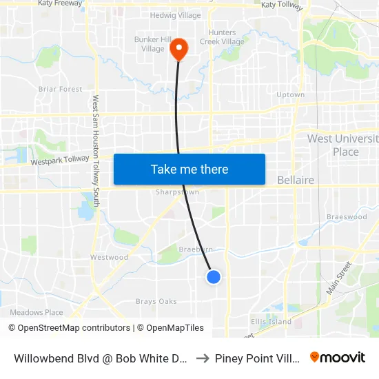 Willowbend Blvd @ Bob White Dr MB to Piney Point Village map