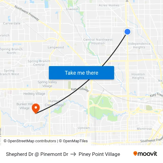 Shepherd Dr @ Pinemont Dr to Piney Point Village map
