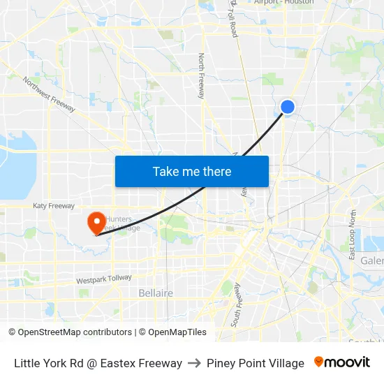 Little York Rd @ Eastex Freeway to Piney Point Village map