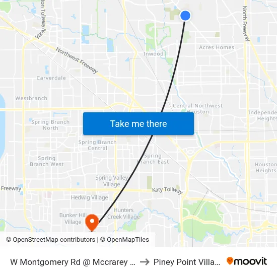 W Montgomery Rd @ Mccrarey Dr to Piney Point Village map