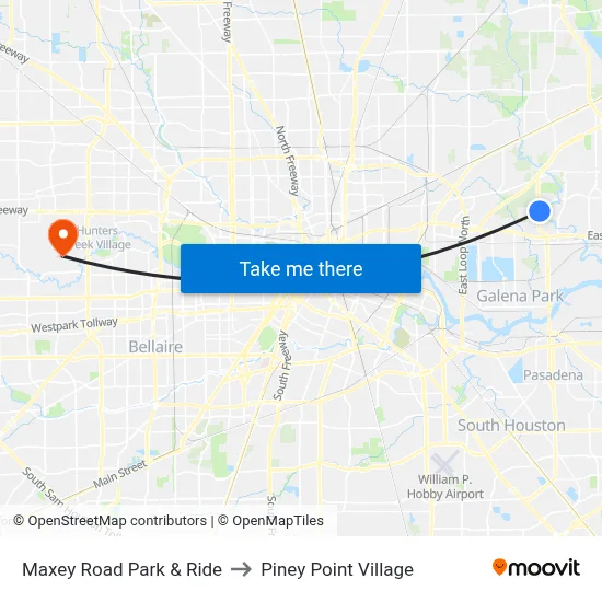 Maxey Road Park & Ride to Piney Point Village map