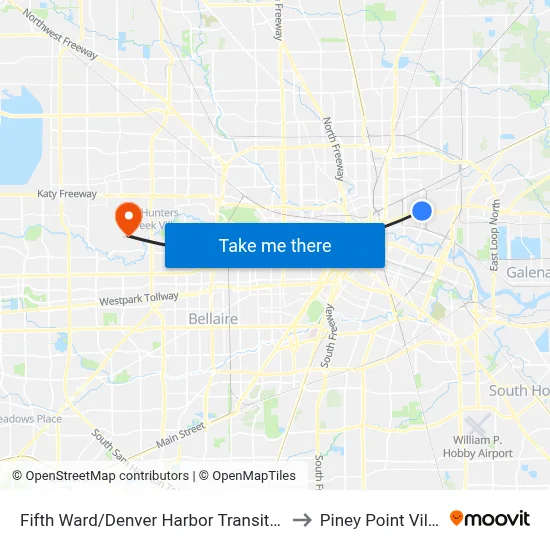 Fifth Ward/Denver Harbor Transit Center to Piney Point Village map