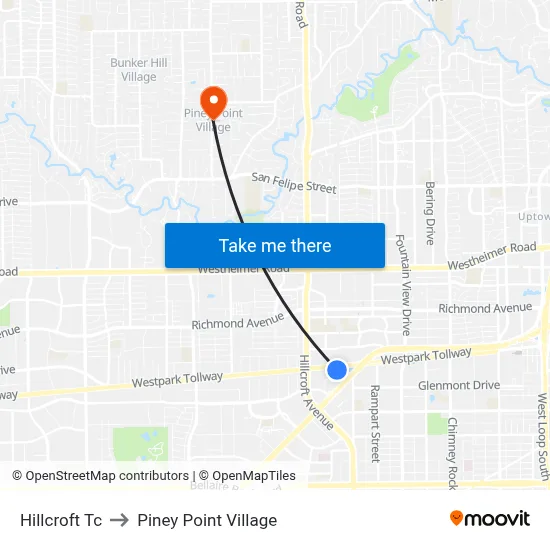 Hillcroft Tc to Piney Point Village map