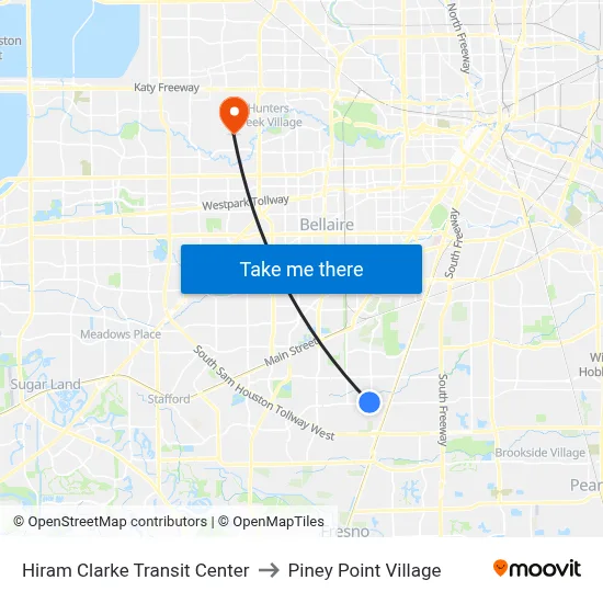 Hiram Clarke Transit Center to Piney Point Village map