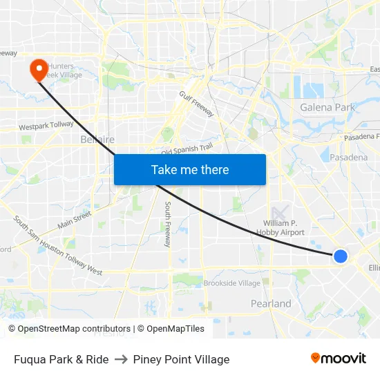 Fuqua Park & Ride to Piney Point Village map