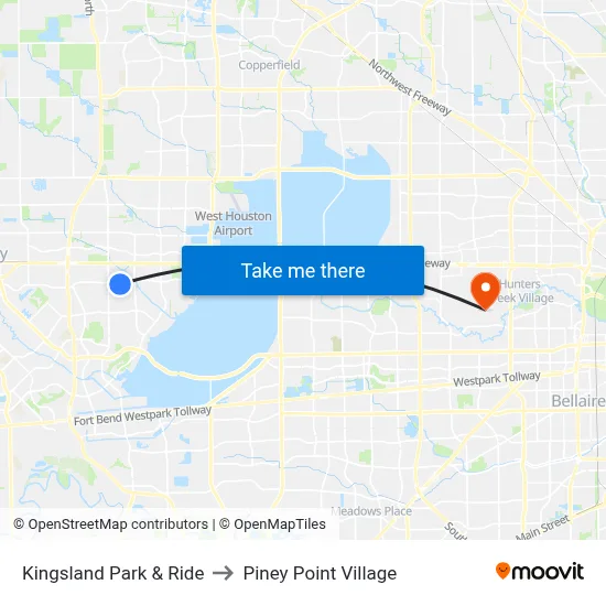 Kingsland Park & Ride to Piney Point Village map