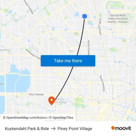 Kuykendahl Park & Ride to Piney Point Village map