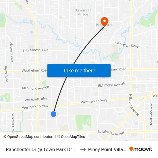 Ranchester Dr @ Town Park Dr MB to Piney Point Village map