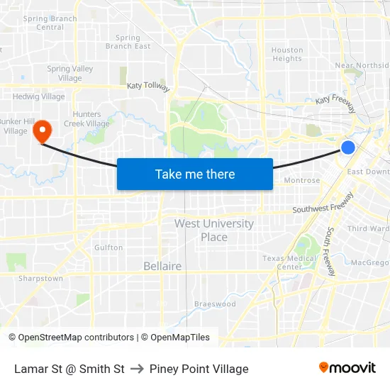 Lamar St @ Smith St to Piney Point Village map
