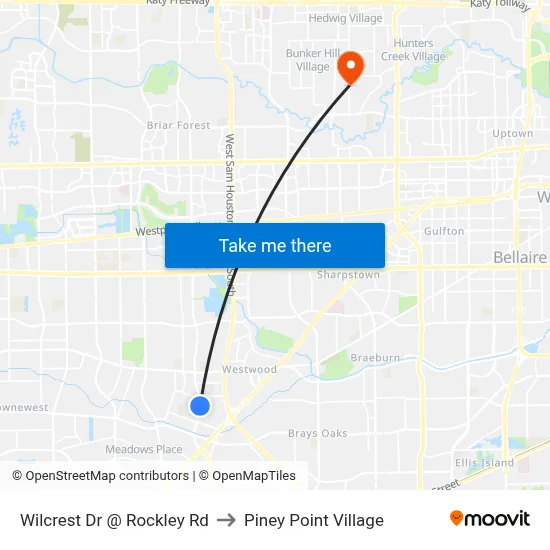 Wilcrest Dr @ Rockley Rd to Piney Point Village map