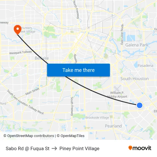 Sabo Rd @ Fuqua St to Piney Point Village map