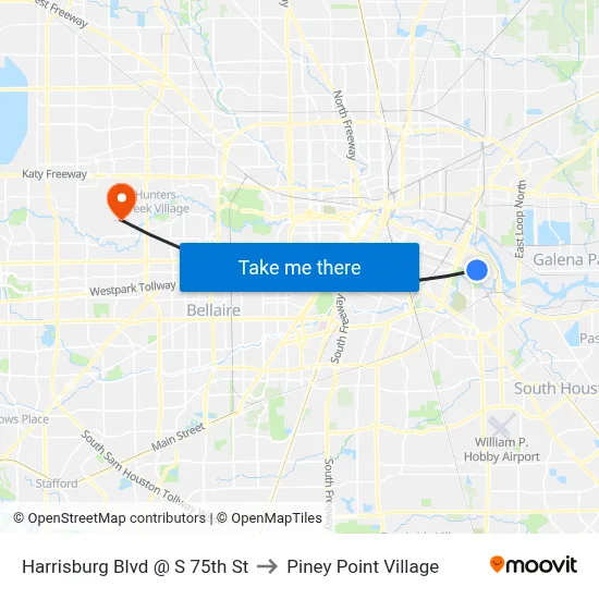 Harrisburg Blvd @ S 75th St to Piney Point Village map
