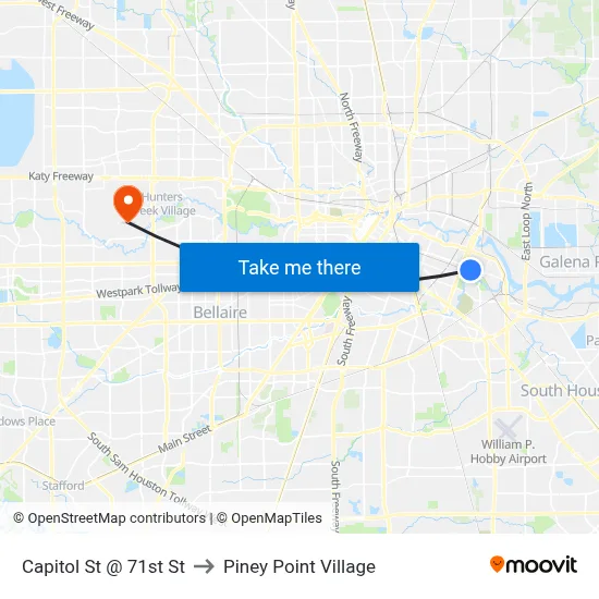 Capitol St @ 71st St to Piney Point Village map